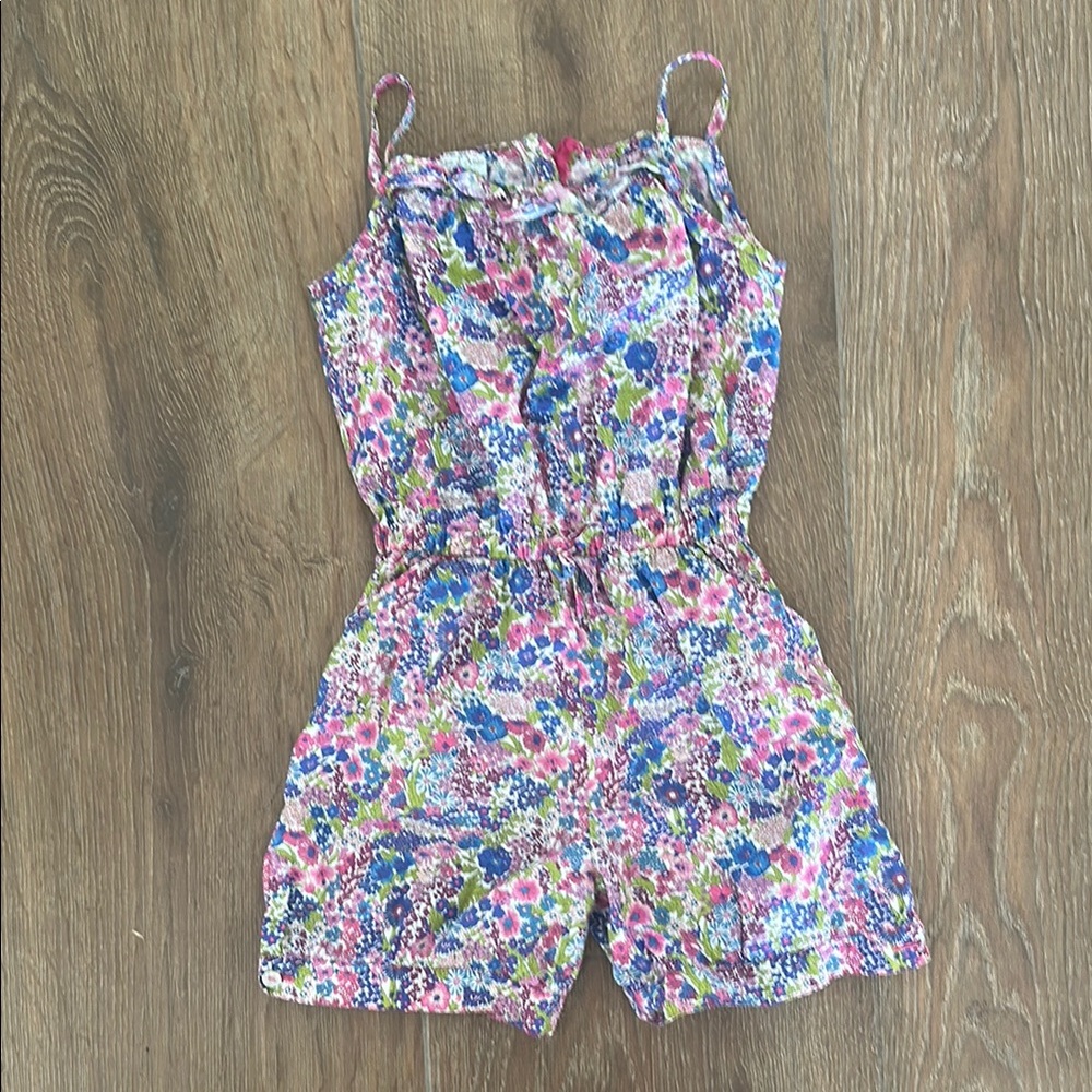 Pink and Blue Floral Jumpsuit with Elastic Waist